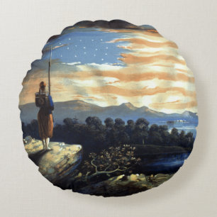 Heavenly Sunrise of American Flag in County Round Cushion