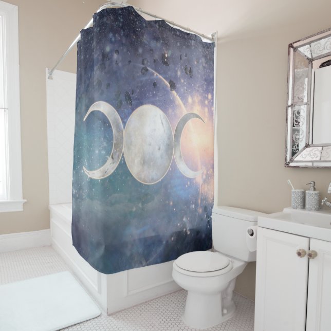 Heavenly Universe Triple Moon Goddess Moonstone Shower Curtain (In Situ)