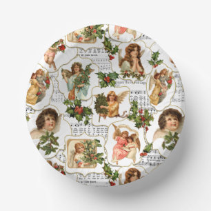 Heavenly Vintage Angels, Holly & Music Collage  Paper Plate