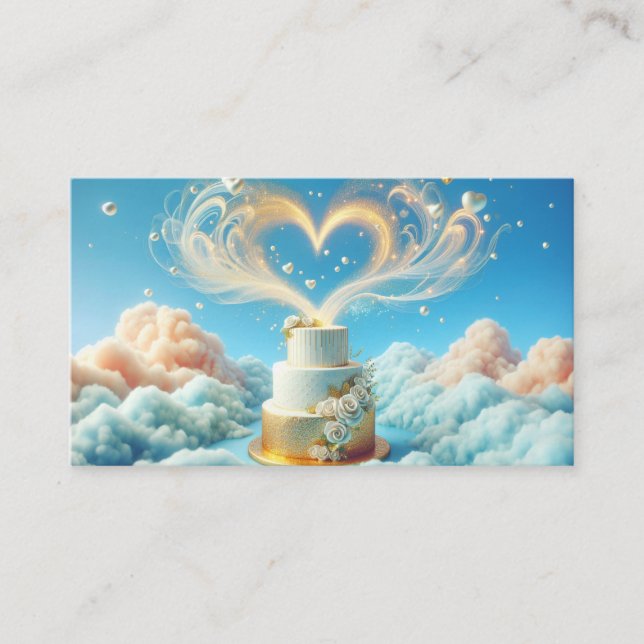 Heavenly Wedding Cake with Glitter Heart (Alt) Business Card (Front)