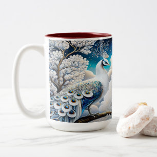 Heavenly White Peacock: Personalised Pet Photo on  Two-Tone Coffee Mug
