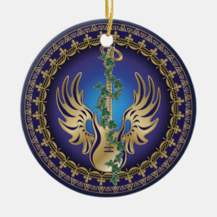 Heavenly Winged Guitar Ceramic Ornament