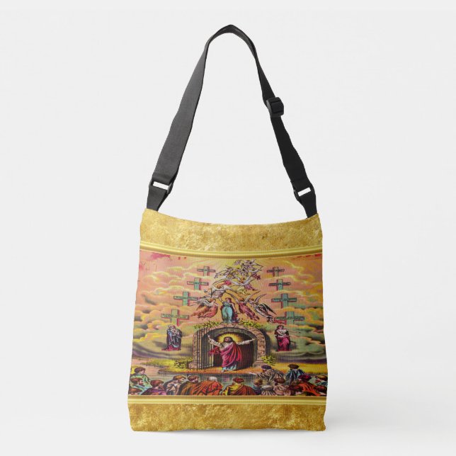 Heaven's Gate with a gold foil texture and Jesus Crossbody Bag (Front)