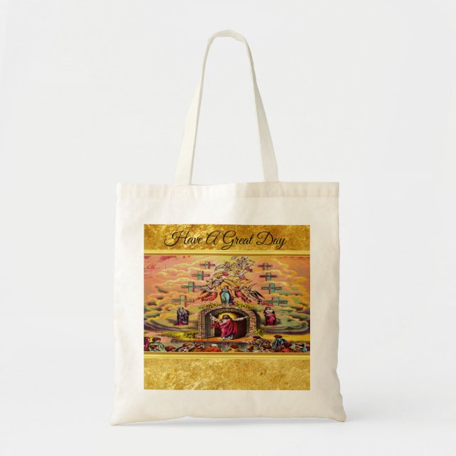 Heaven's Gate with a gold foil texture and Jesus Tote Bag (Front)