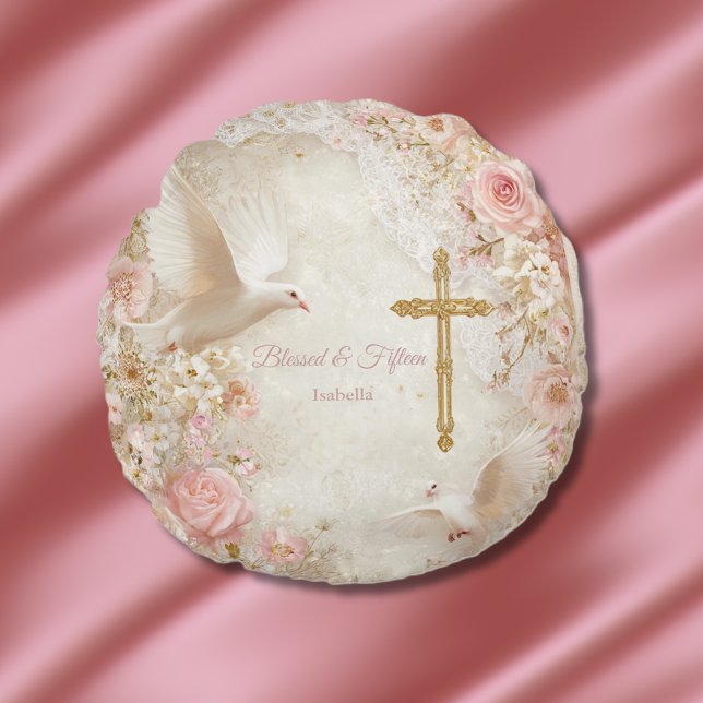 Heaveny Blush & Gold Quince, custom Round Cushion (Creator Uploaded)
