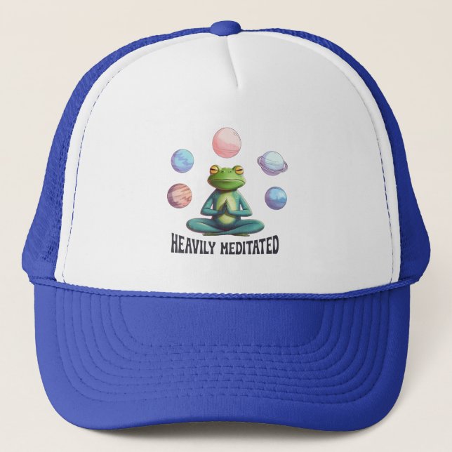 Heavily Meditated Frog Yoga Playful Zen Trucker Hat (Front)