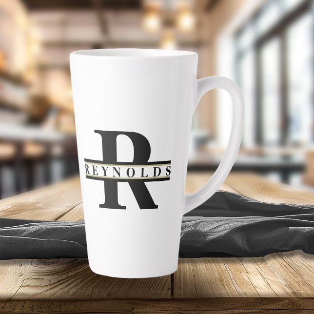 Heavy Bold Monogram and Name Black/Gold ID613 Latte Mug (Creator Uploaded)