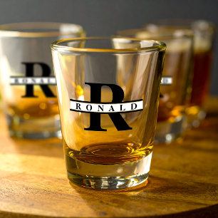 Heavy Bold Monogram Black/Gold ID613 Shot Glass