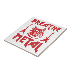 Heavy Breathing Cat Metal Ceramic Tile