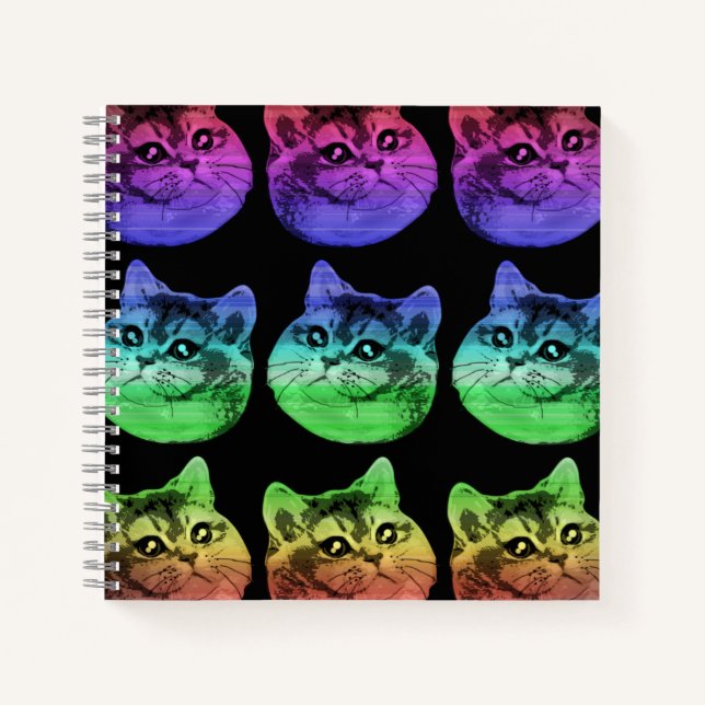 Heavy Breathing Cat Rainbow Pattern Notebook (Front)