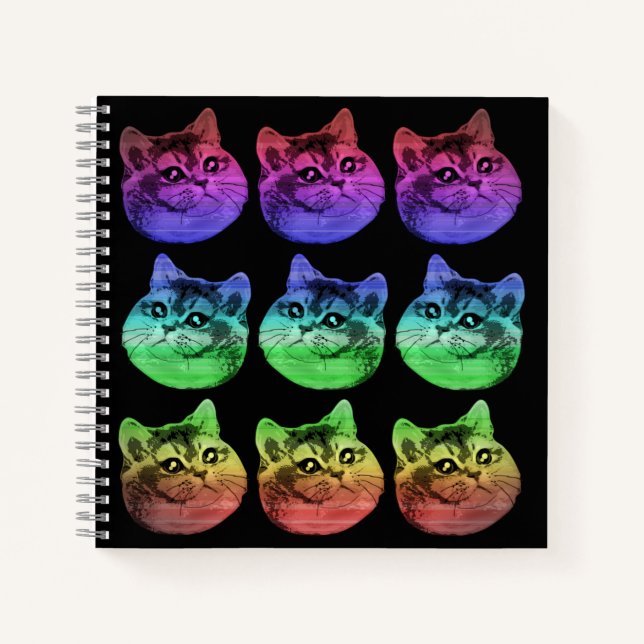 Heavy Breathing Cat Rainbow Pattern Notebook (Front)
