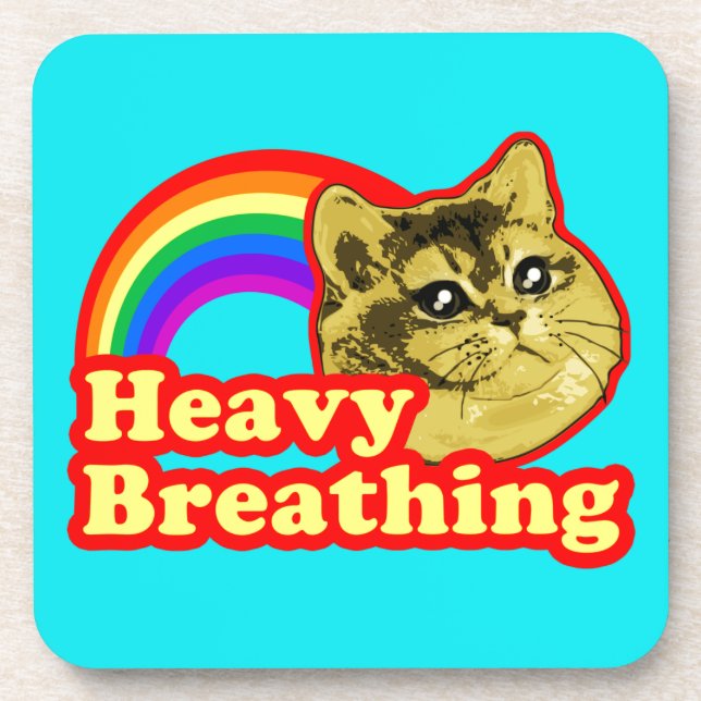 Heavy Breathing Cat with Rainbow Love Coaster (Front)