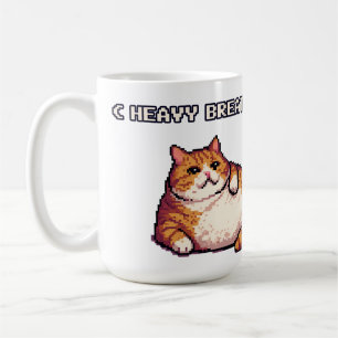 Heavy breathing fat cat meme pixel art coffee mug