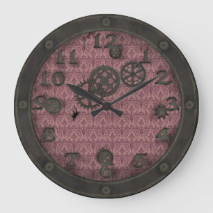 Heavy Bronze Steampunk Porthole Pink Large Clock