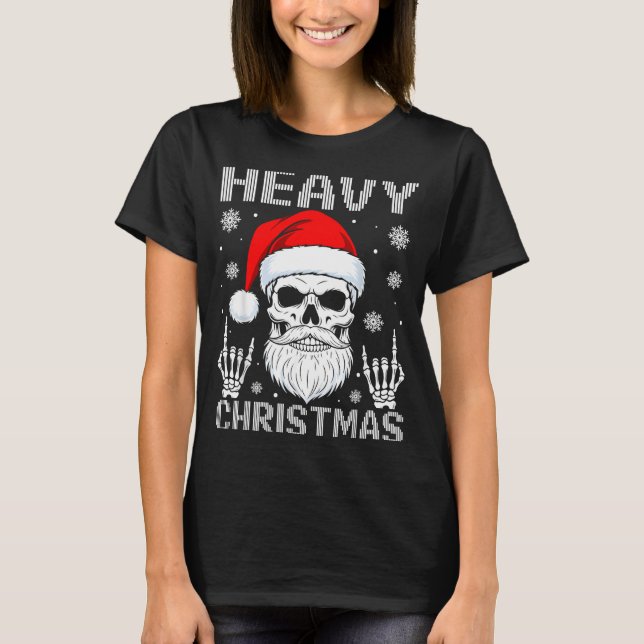 Heavy Christmas Skull Fans Rock Music Winter Holid T-Shirt (Front)