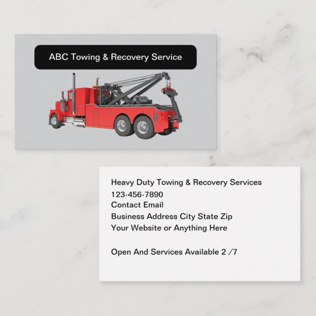 Heavy Duty Towing And Recovery Business Cards  (Front/Back)