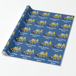Heavy Equipment Backhoe Birthday Name Customisable Wrapping Paper
