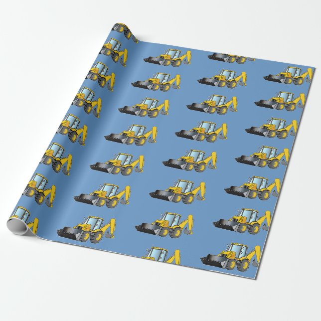 Heavy Equipment Backhoe Wrapping Paper (Unrolled)