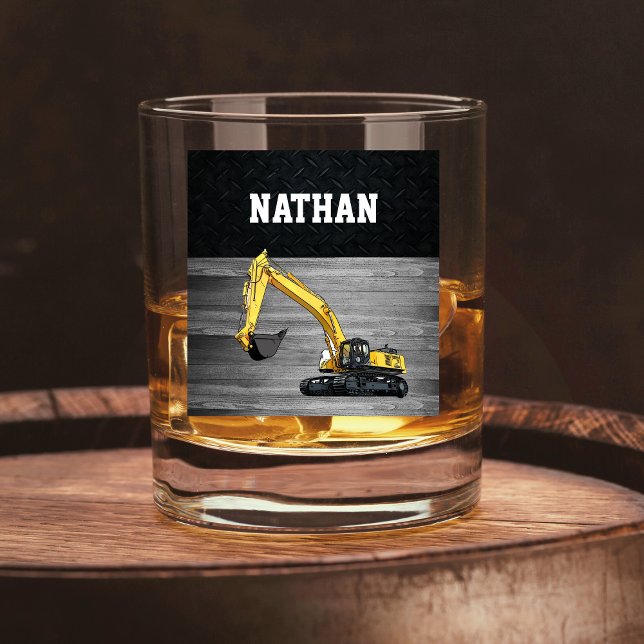 Heavy Equipment Excavator Construction Men's Whiskey Glass (Cool Excavator Whiskey Glass for the Heavy Equipment Operator Construction Guy in Your Life)