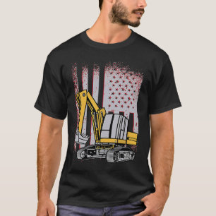 Heavy Equipment Excavator Us Flag T-Shirt