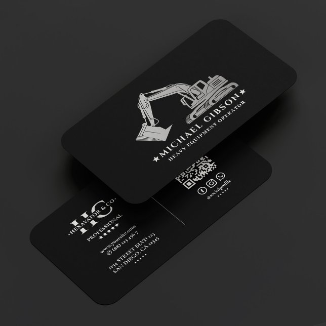 Heavy Equipment Operator Construction Black Silver Business Card (Heavy Equipment Operator Construction Black Silver Business Card
)