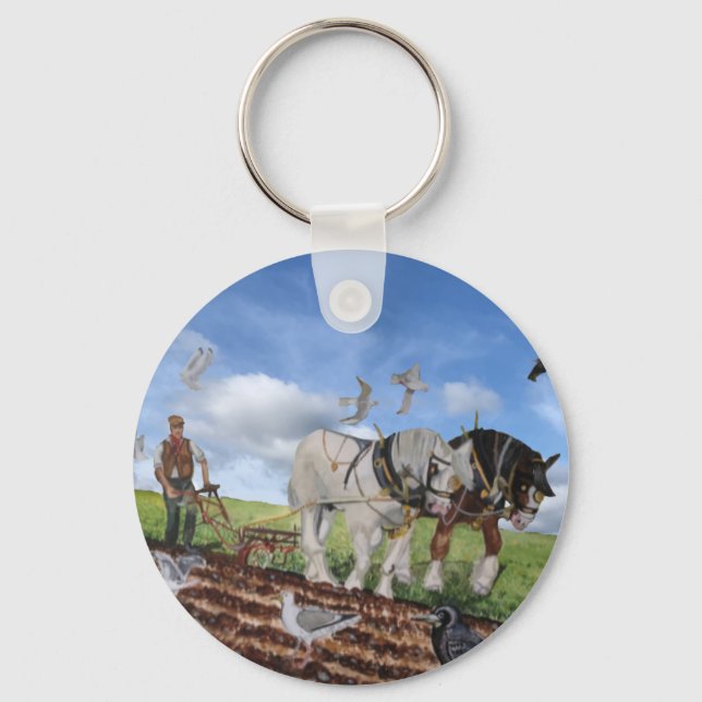 Heavy Horses Ploughing In March  Key Ring (Front)