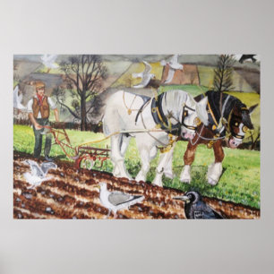 Heavy Horses Ploughing In March Poster