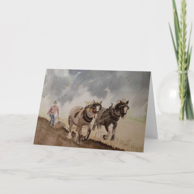 Heavy Horses Ploughing under a Heavy Sky Blank Card (Front)