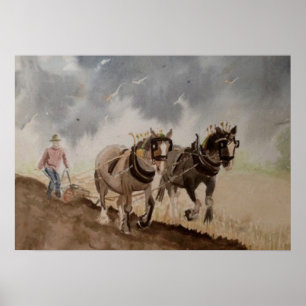 Heavy Horses Ploughing under a Heavy Sky Poster
