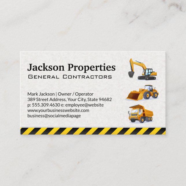 Heavy Machinery Vehicles | Construction Operators Business Card (Front)