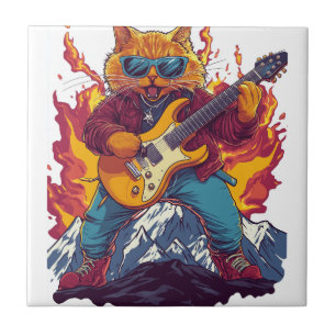 Heavy Meowtal – Rocking Cat Graphic Tee for Music Ceramic Tile