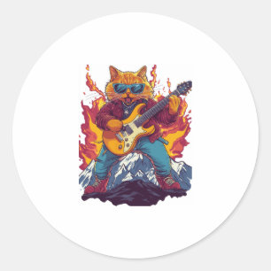 Heavy Meowtal � Rocking Cat Graphic Tee for Music Classic Round Sticker