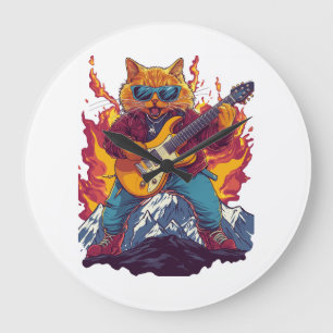 Heavy Meowtal – Rocking Cat Graphic Tee for Music Large Clock