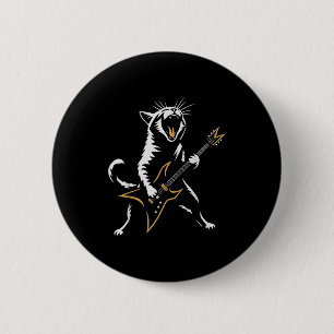Heavy metal cat 6 cm round badge
