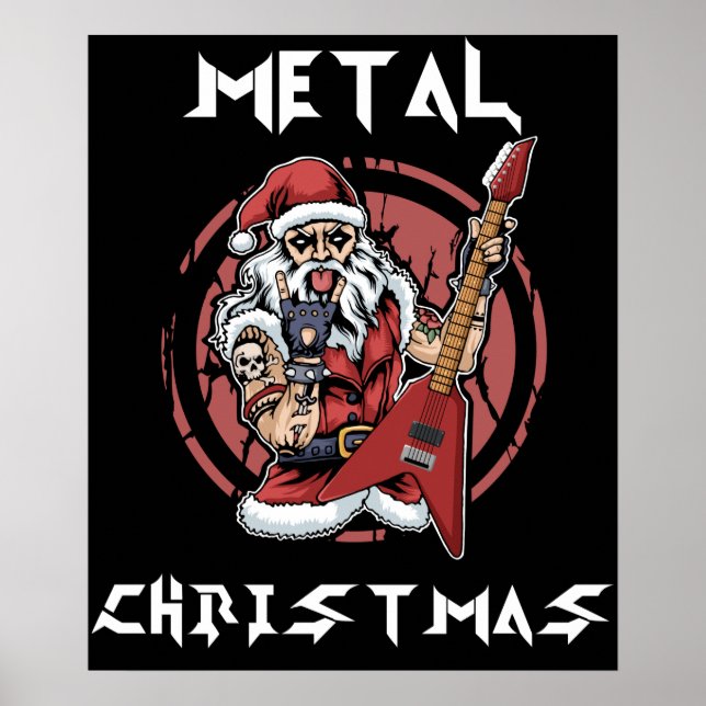 Heavy Metal Christmas Santa Rock Horns Metalhead Poster (Front)