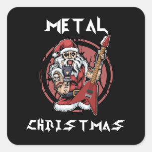 Heavy Metal Christmas Santa Rock Horns Metalhead Square Sticker