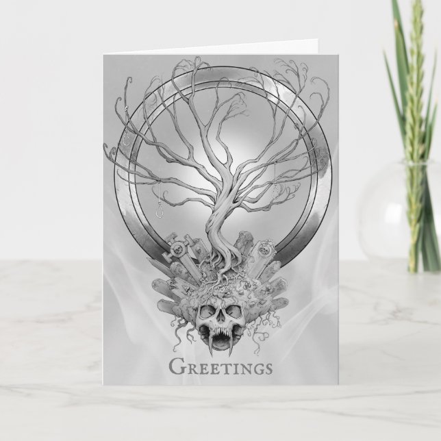 Heavy Metal Death Skull Graveyard Folded Greeting Card (Front)