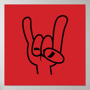 Heavy Metal Devil Horns Black Line Poster