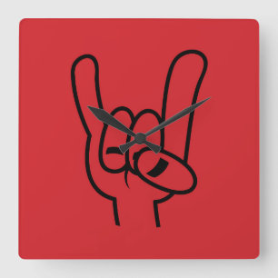 Heavy Metal Devil Horns Black Line Square Wall Clock