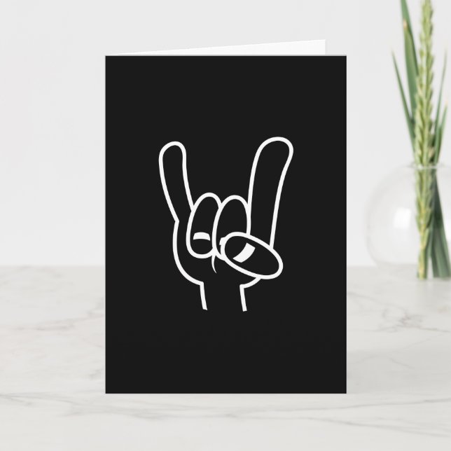 Heavy Metal Devil Horns White Line Holiday Card (Front)