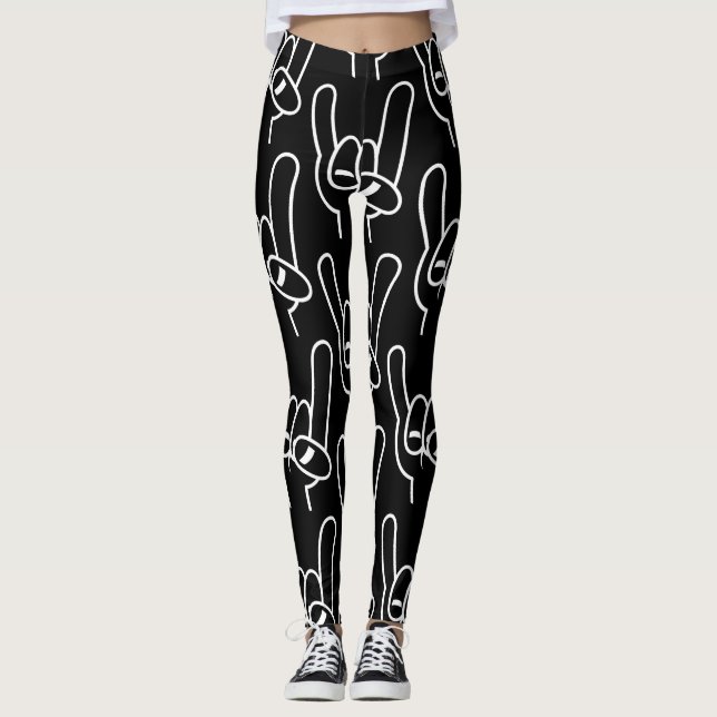 Heavy Metal Devil Horns White Line Leggings (Front)