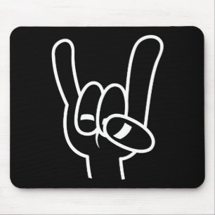 Heavy Metal Devil Horns White Line Mouse Pad