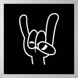 Heavy Metal Devil Horns White Line Poster