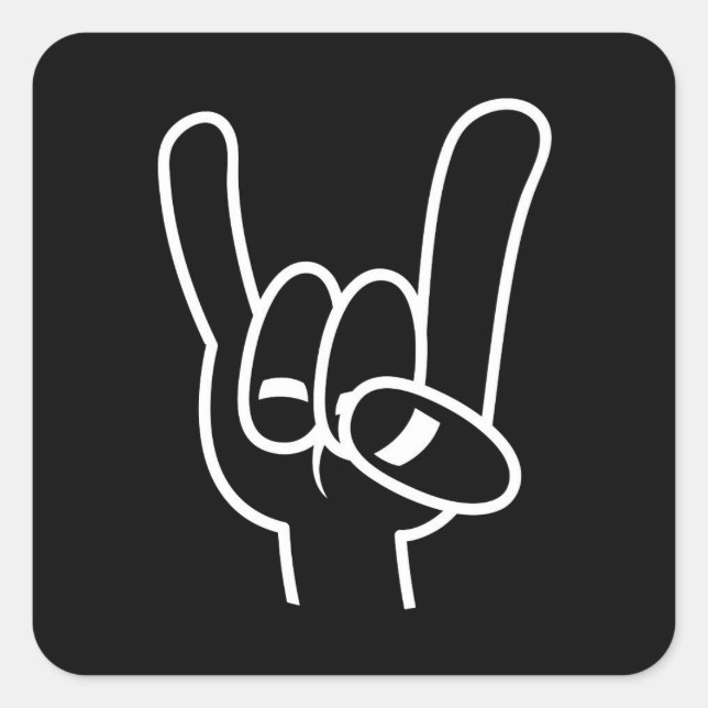 Heavy Metal Devil Horns White Line Square Sticker (Front)