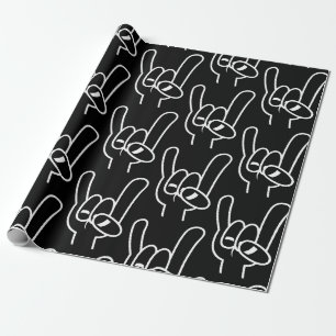 Heavy Metal Devil Horns White Line Wrapping Paper