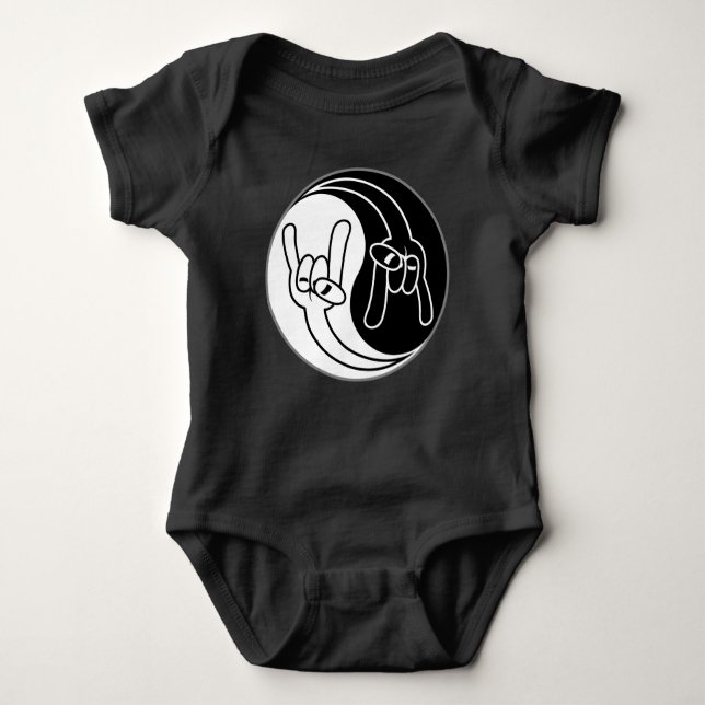 Heavy Metal Devil Horns Yin Yang Baby Bodysuit (Front)