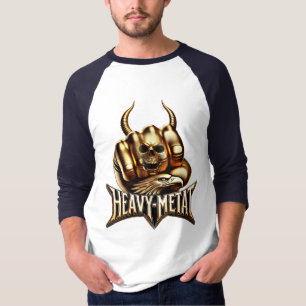 Heavy Metal Faust mit Adler Totenkopf Gold T-Shirt