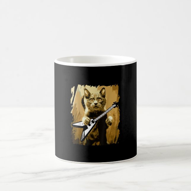 Heavy Metal Guitar Playing Cat Rocker Guitarist Coffee Mug (Center)