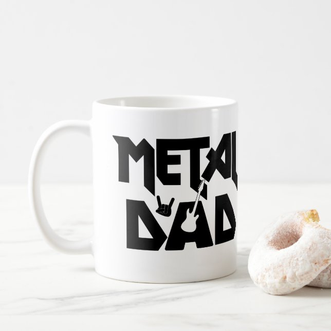 Heavy Metal Music Dad Rocker Hard Rock Guitar  Coffee Mug (With Donut)