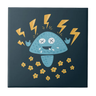 Heavy Metal Music Funny Cartoon Mushroom Ceramic Tile